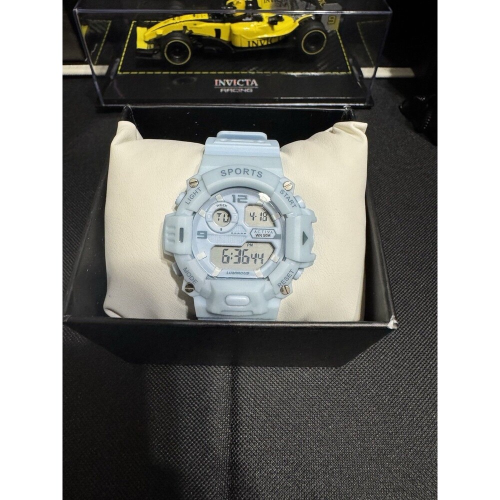 Activa Women’s/Kids Sports Quartz Digital Watch Blue Resin WR 50m Alarm w/Box